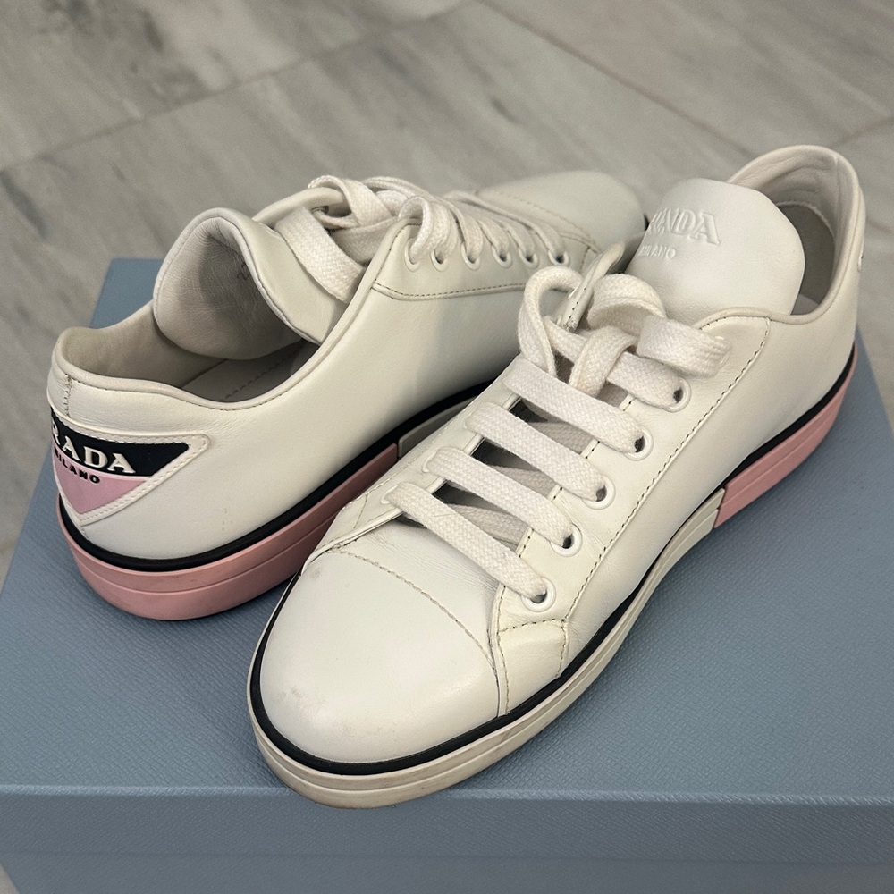 Prada Women's Cream and Pink Sneakers